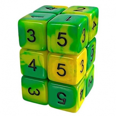 12x Dice D6 16mm - Lime Marble