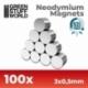 Neodymium Magnets 3x0.5mm - 100 units (N35)