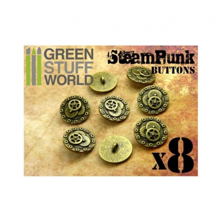 8x Steampunk Buttons, Wheels and Screws - Old Gold