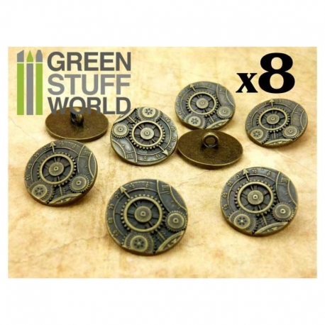 8x Steampunk Buttons, Wheels, Gears - Bronze