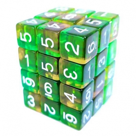 36x Dice D6 12mm - Orange/Transparent Green