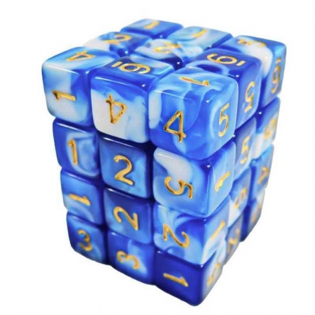 36x Dice D6 12mm - Blue White