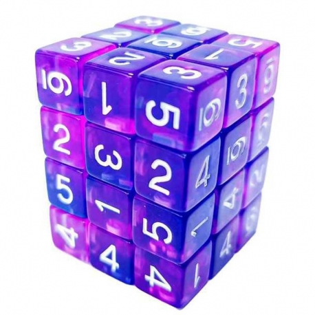 36x Dice D6 12mm - Blue/Transparent Lilac
