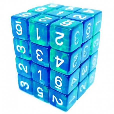 36x Dice D6 12mm - Blue/Transparent Turquoise