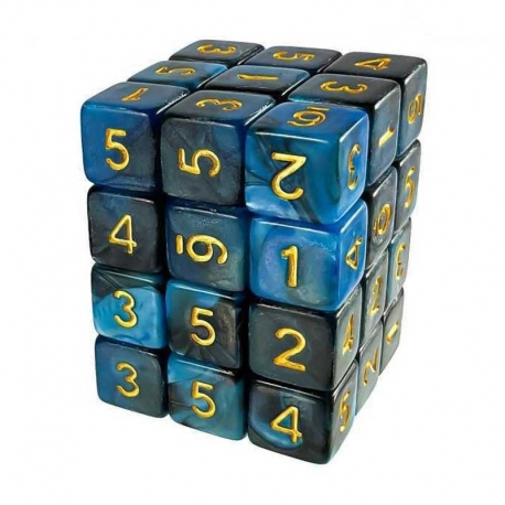 36x Dice D6 12mm - Marble Blue