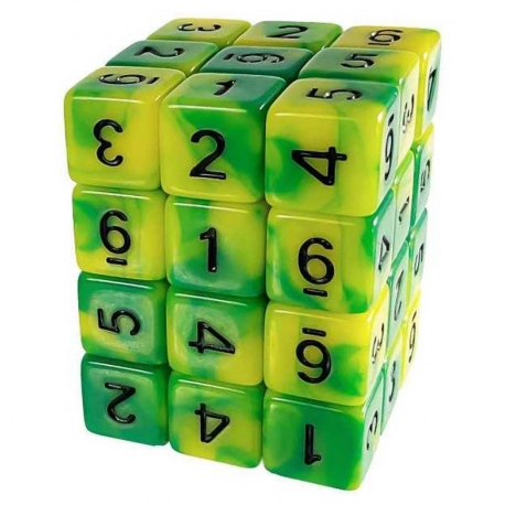 36x Dice D6 12mm - Lime Marble