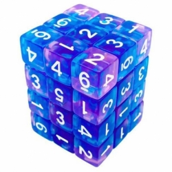 36x Dice D6 12mm - Light Blue - Purple
