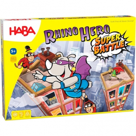 Juegos de mesa educativo de Haba en versión 3D. Rhino Hero Super Battle 3D es un juego para niños de estrategia y habilidad
