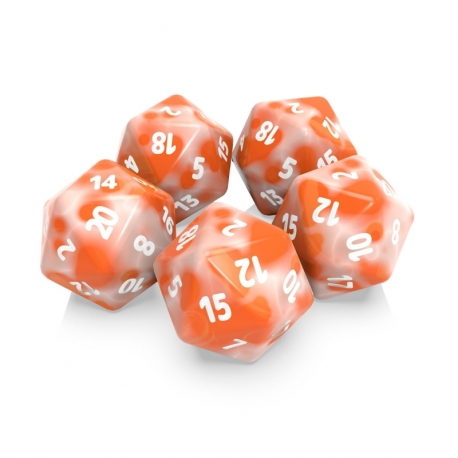 5x Dados D20 20mm - Naranja Blanco Mármol