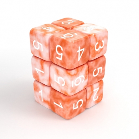 12x Dados D6 16mm - Naranja Blanco Mármol