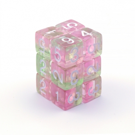 12x Dados D6 16mm - Rosa Claro