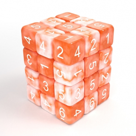 36x D6 12mm Dice - Orange White Marble