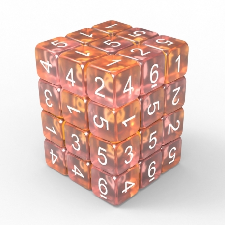 36x Dice D6 12mm - Orange/Transparent Pink