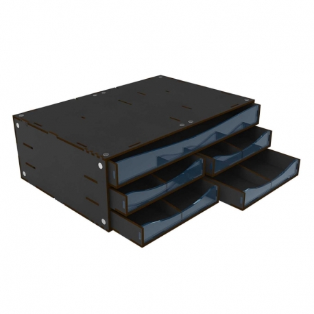 Stackable chest of drawers module with 5 horizontal drawers with dividers - Black