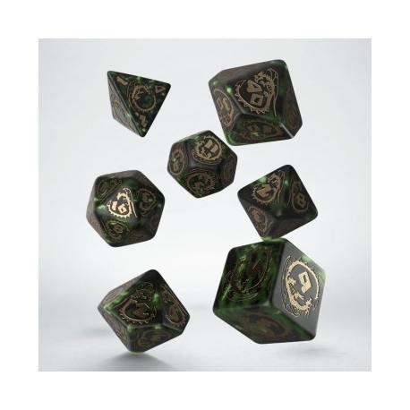 QW DRAGON DICE SET GREEN & GOLD (7)
