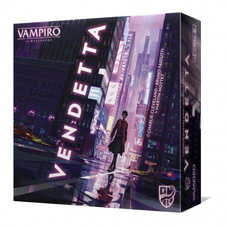 Vampire: The Vendetta Masquerade is an asymmetric card game of strategy, deception and deduction