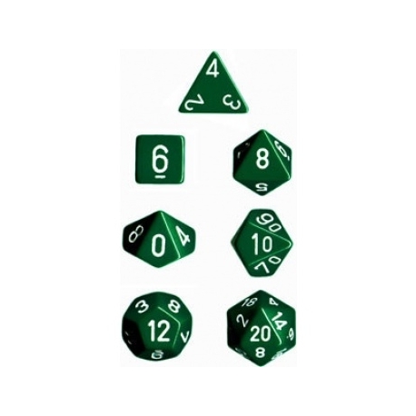 Chessex Opaque Polyhedral 7-Die Sets - Green w/white