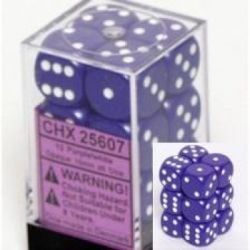 Chessex Opaque 16mm d6 with pips Dice Blocks (12 Dice) - Purple w/white