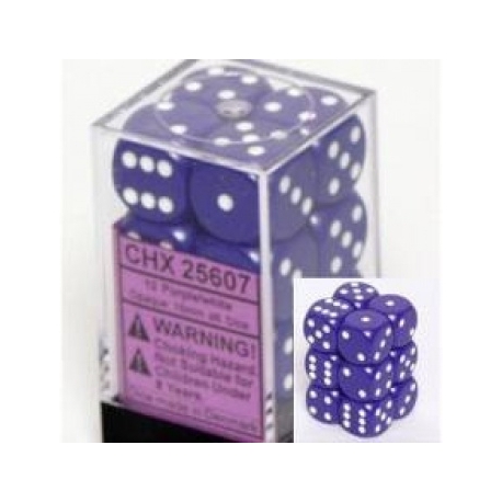Chessex Opaque 16mm d6 with pips Dice Blocks (12 Dice) - Purple w/white
