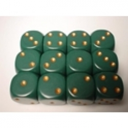 Chessex opaco 16 mm d6 con pepitas bloques de dados (12 dados) - verde polvoriento con oro