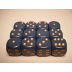 Chessex Opaque 16mm d6 with pips Dice Blocks (12 Dice) - Dusty Blue w/gold