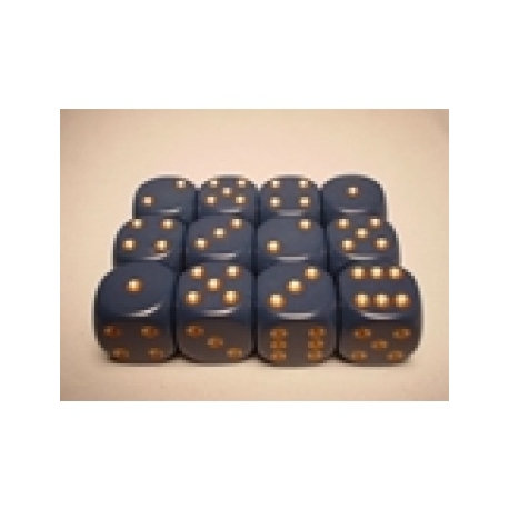 Chessex Opaque 16mm d6 with pips Dice Blocks (12 Dice) - Dusty Blue w/gold