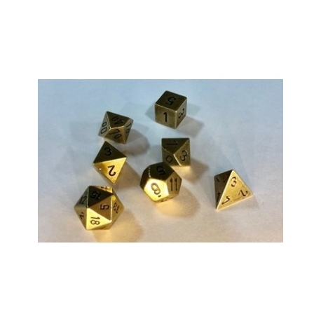 Chessex Specialty Dice Sets - Solid Metal Old Brass Colour Poly 7 die set