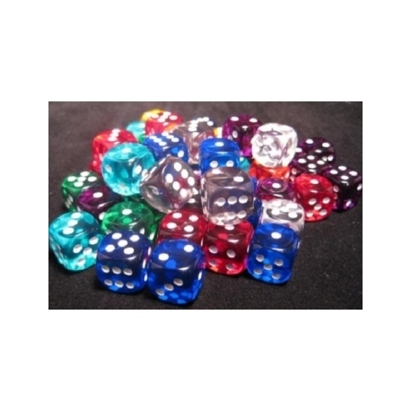 Chessex Translucent Bags of 50 Dice - Bag of 50 Asst. Loose Trans. 16mm d6 w/pips Dice