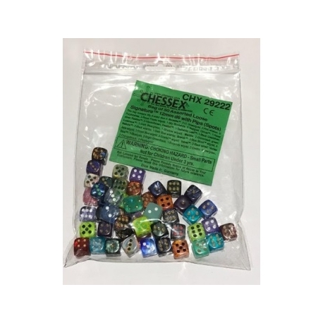 Chessex Signature Bags of 50 Asst. Dice - 12mm d6 w/pips Dice