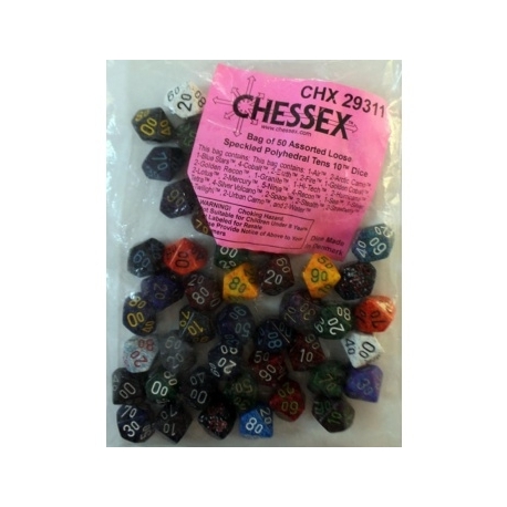 Chessex Speckled Bags of 50 Asst. Dice - Loose Speckled Poly Tens 10 Dice