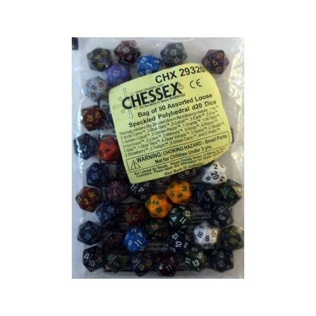 Bolsas Chessex Moteadas de 50 Asst. Dados - Dados poliédricos moteados sueltos d20
