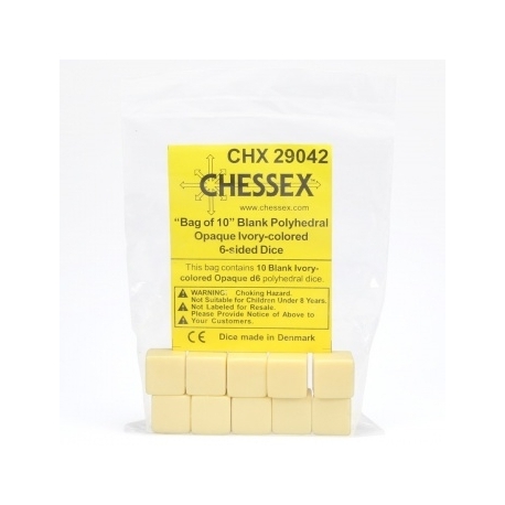 Chessex Opaque Polyhedral Bag of 10 Blank dice - Opaque Polyhedral Ivory Bag of 10 Blank 6-sided dice