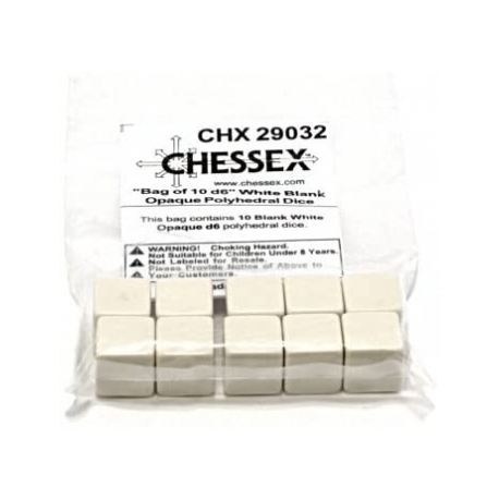 Chessex Opaque Polyhedral Bag of 10 Blank dice - Opaque Polyhedral White Bag of 10 Blank 6-sided dice