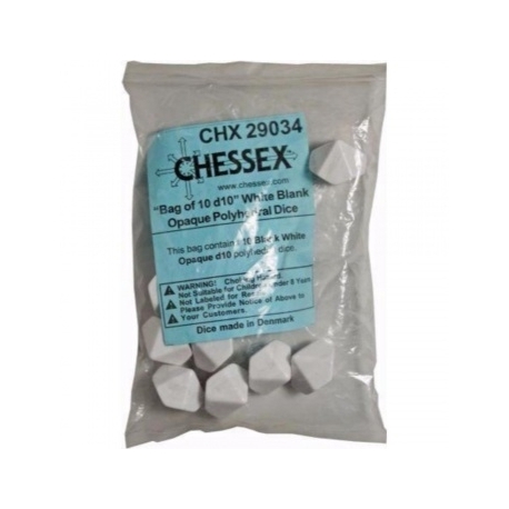 Chessex Opaque Polyhedral Bag of 10 Blank dice - Opaque Polyhedral White Bag of 10 Blank 10-sided dice
