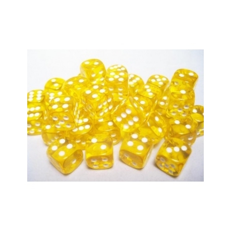 Chessex Translucent 12mm d6 with pips Dice Blocks (36 Dice) - Yellow w/white