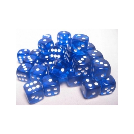 Chessex Translucent 12mm d6 with pips Dice Blocks (36 Dice) - Blue w/white