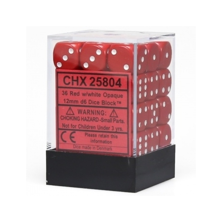 Chessex Opaque 12mm d6 with pips Dice Blocks (36 Dice) - Red w/white
