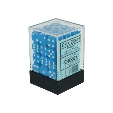 Chessex Opaque 12mm d6 with pips Dice Blocks (36 Dice) - Light Blue w/white
