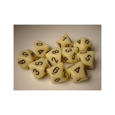 Chessex Opaque Polyhedral Ten d10 Set - Ivory/black