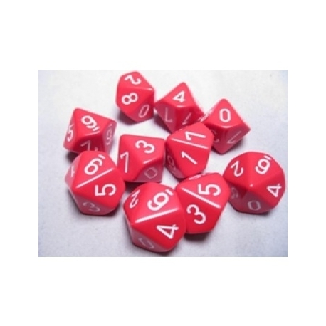 Chessex Opaque Polyhedral Ten d10 Set - Red/white