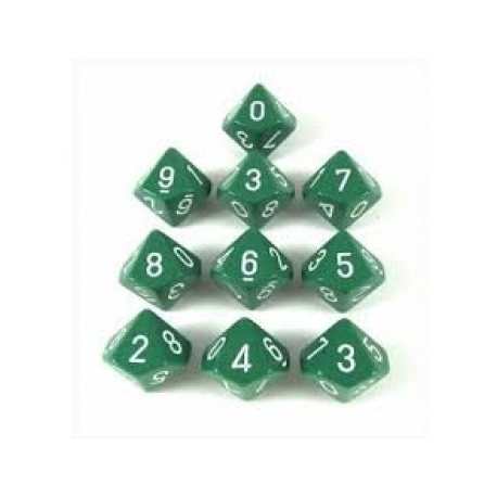 Chessex Opaque Polyhedral Ten d10 Set - Green/white