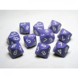 Chessex Opaque Polyhedral Ten d10 Set - Purple/white