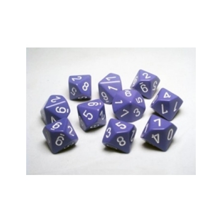 Chessex Opaque Polyhedral Ten d10 Set - Purple/white