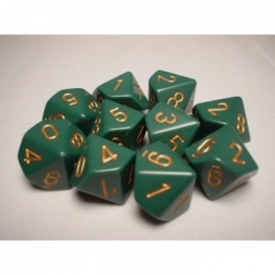 Chessex Opaque Polyhedral Ten d10 Set - Dusty Green/gold