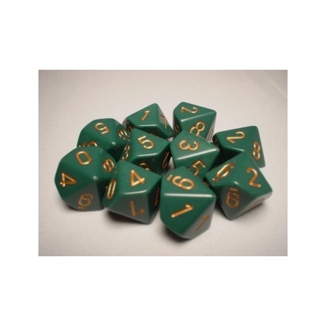 Chessex Opaque Polyhedral Ten d10 Set - Dusty Green/gold