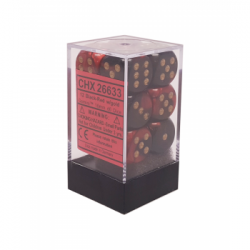 Chessex Gemini 16mm d6 with pips Dice Blocks (12 Dice) - Black-Red w/gold