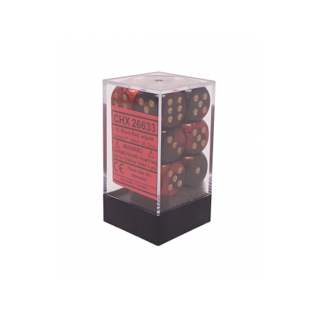 Chessex Gemini 16mm d6 with pips Dice Blocks (12 Dice) - Black-Red w/gold