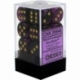 Chessex Gemini 16mm d6 with pips Dice Blocks (12 Dice) - Black-Purple w/gold