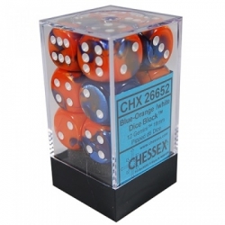 Chessex Gemini 16mm d6 with pips Dice Blocks (12 Dice) - Blue-Orange w/white