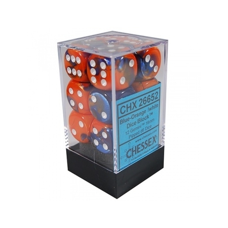 Chessex Gemini 16mm d6 with pips Dice Blocks (12 Dice) - Blue-Orange w/white